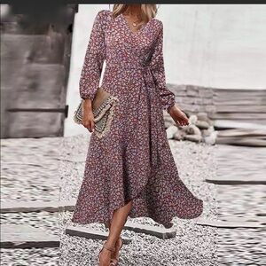 Boho summer lounge wrap long sleeve dress